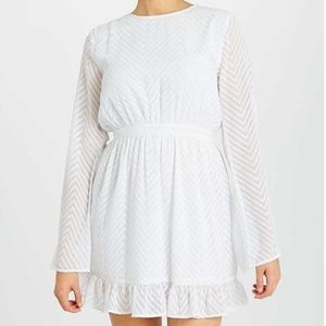 White Textured Chevron Dress
